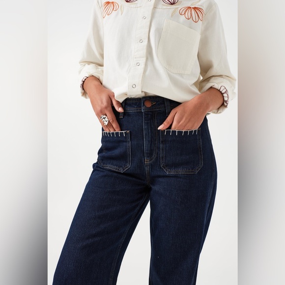 Anthropologie Seventy + Mochi‎ Mabel Wide Leg Jean Patch Pocket Dark VTG Size 27 - Picture 13 of 15